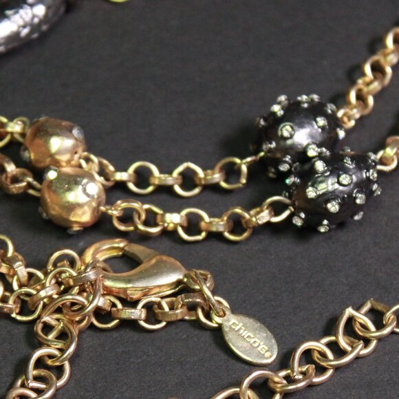 NWT Chico's Gold Tone Necklace with Black Rhinestone Beads - Picture 5 of 6